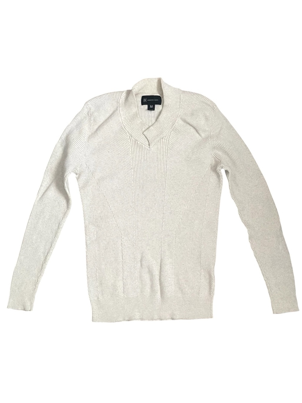 INC International Concepts Cream Ribbed Knit V-Neck Sweater Size M 100% Cotton - Picture 1 of 9